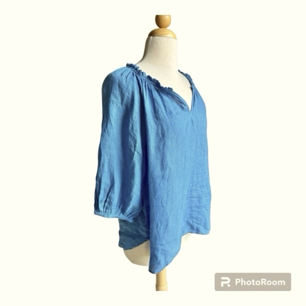 J Jill love linen Blue V-Neck half sleeve Blouse medium - Picture 2 of 6